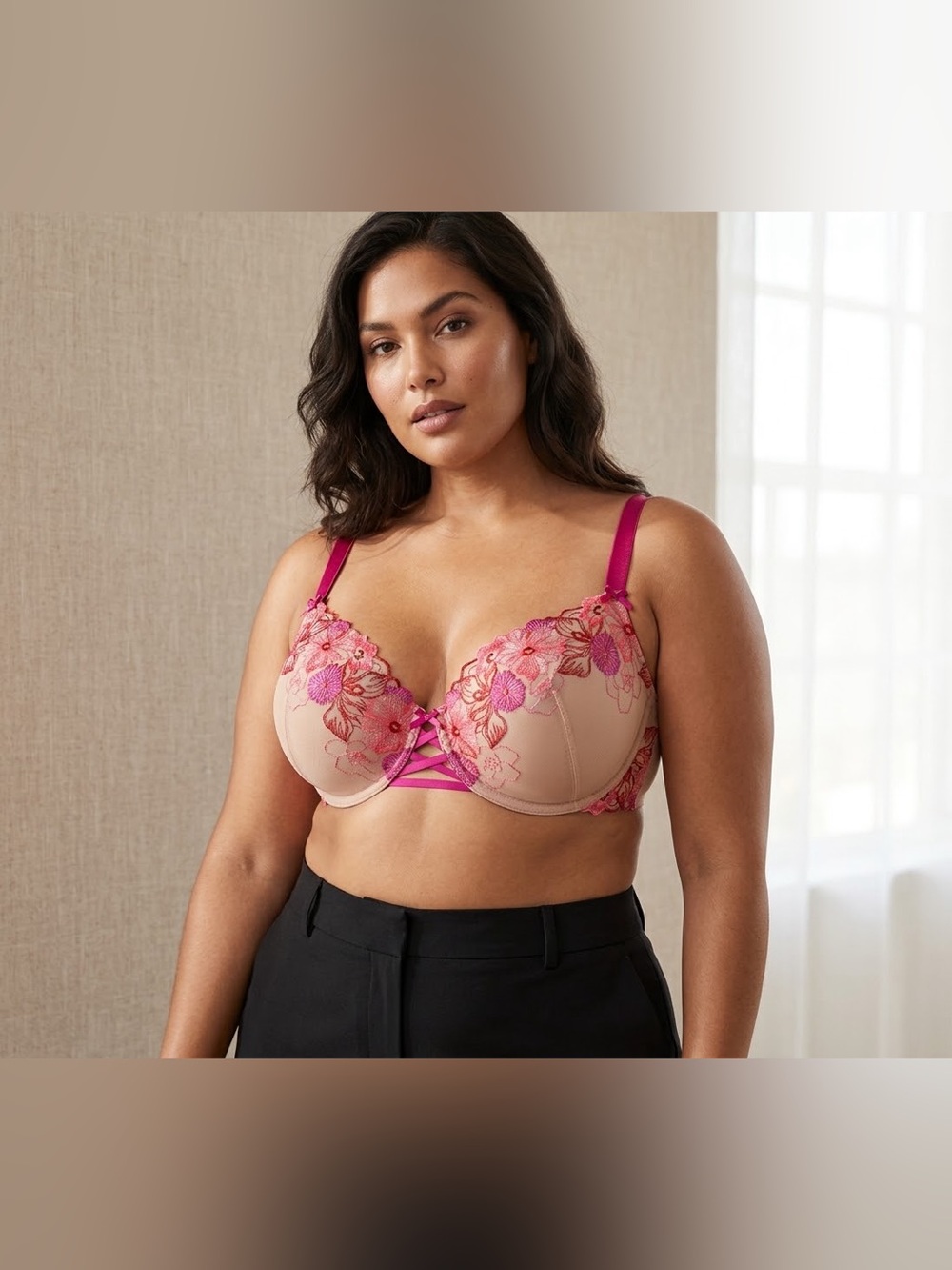 ⁠Cacique Lane Bryant Bra 44D Floral Embroidery Romantic Lace Pink NWT⁠